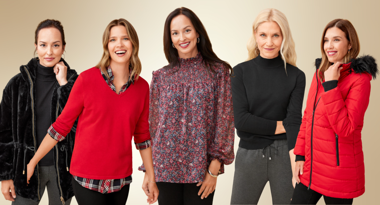 collage of five women wearing northern reflections winter clothes