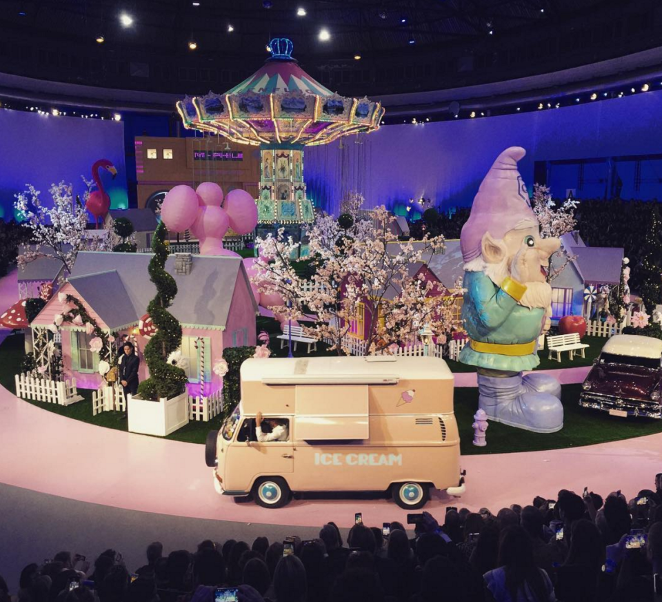 <p>Plein is worth a fortune yet little have heard of him. His mad ‘Alice in Ghettoland’ show featured a quaint village, a giant gnome, a marching band, and a huge swinging ride which launched models into the air at the finale. Oh, and Fergie performed in a convertible. Tired yet? </p><p><i>[Photo: Instagram/clerinaa]</i></p>