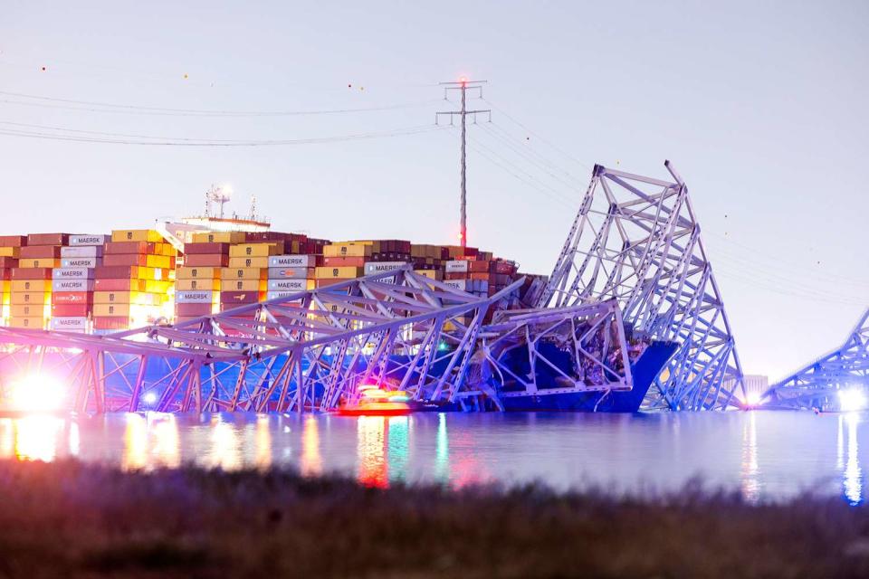 <p>JIM LO SCALZO/EPA-EFE/Shutterstock</p> A bridge in Baltimore collapsed on Tuesday after being struck by a container ship