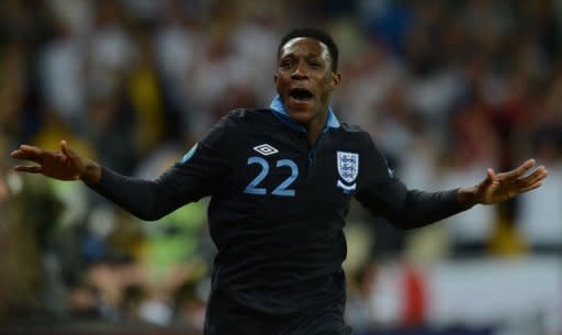 English forward Dany Welbeck celebrates after scoring against Sweden during their Euro 2012 championships football match at the Olympic Stadium in Kiev. Welbeck sealed a topsy-turvy 3-2 win for England over Sweden in Friday's crucial Euro 2012 Group D encounter in Kiev to end a four-decade winless run in competitive matches against the Scandinavians