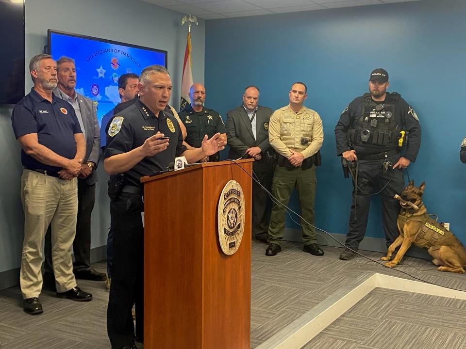 Chief JR Talamantez of the Panama City Beach Police Department held a press conference on Thursday with other state and local officials to warn tourists that criminal behavior will not be tolerated this spring break season.