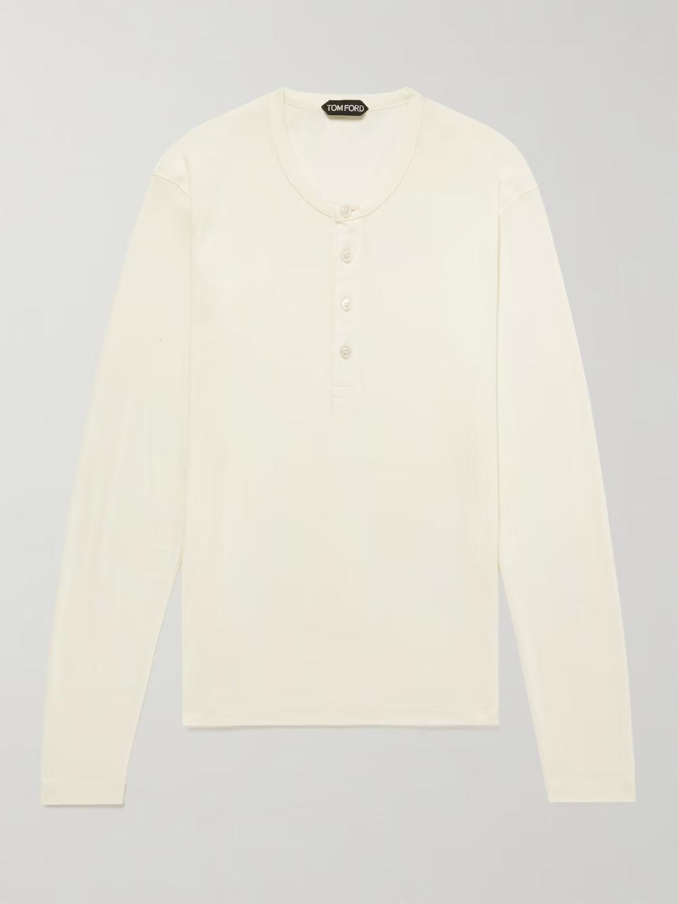 Tom Ford Tencel-Cotton Long-Sleeve Henley T-shirt; best luxury henley shirt