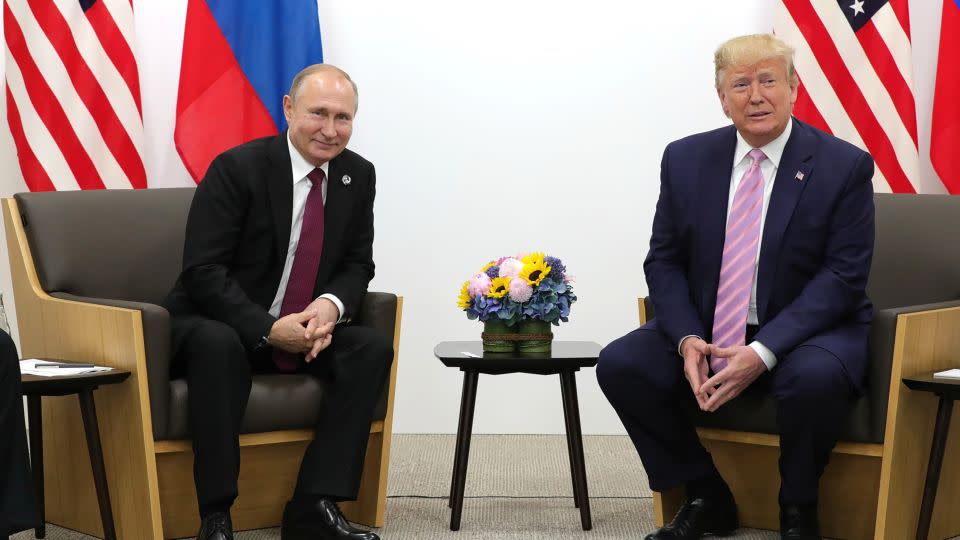 Then-President Trump meets Russian President Vladimir Putin at the G20 summit in Osaka, Japan, on June 28, 2019. - Anadolu/Anadolu/Getty Images