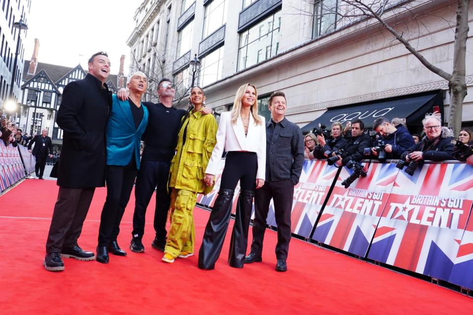 Ant McPartlin, Bruno Tonioli, Simon Cowell, Alesha Dixon, Amanda Holden, and Declan Donnelly, arrive for Britain's Got Talent auditions at the London Palladium in January 2024 (PA)
