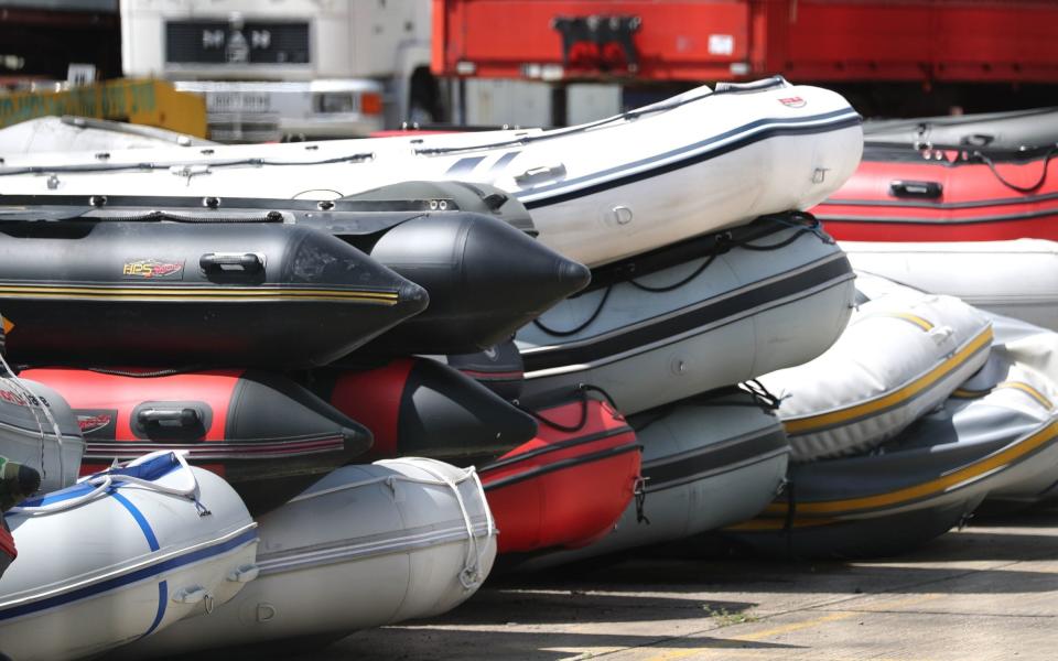 Seized boats in a compound in Dover - gareth fuller/pa