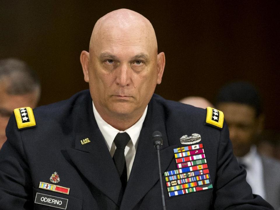 FILE - This photo April 23, 2013 file photo shows Army Chief of Staff Ray Odierno testifying on Capitol Hill in Washington. The number of U.S. soldiers forced out of the Army because of bad conduct or crimes has soared in the last several years, as the military comes out of a decade of war that put a greater focus on battle competence than character. Data obtained by The Associated Press shows that the number of officers who left the Army due to misconduct tripled in the last three years. And the number of enlisted soldiers forced out for drug, alcohol, crimes and other misconduct shot up from about 5,600 in 2007 as the Iraq war peaked, to more than 11,000 last year. (AP Photo/J. Scott Applewhite, File)