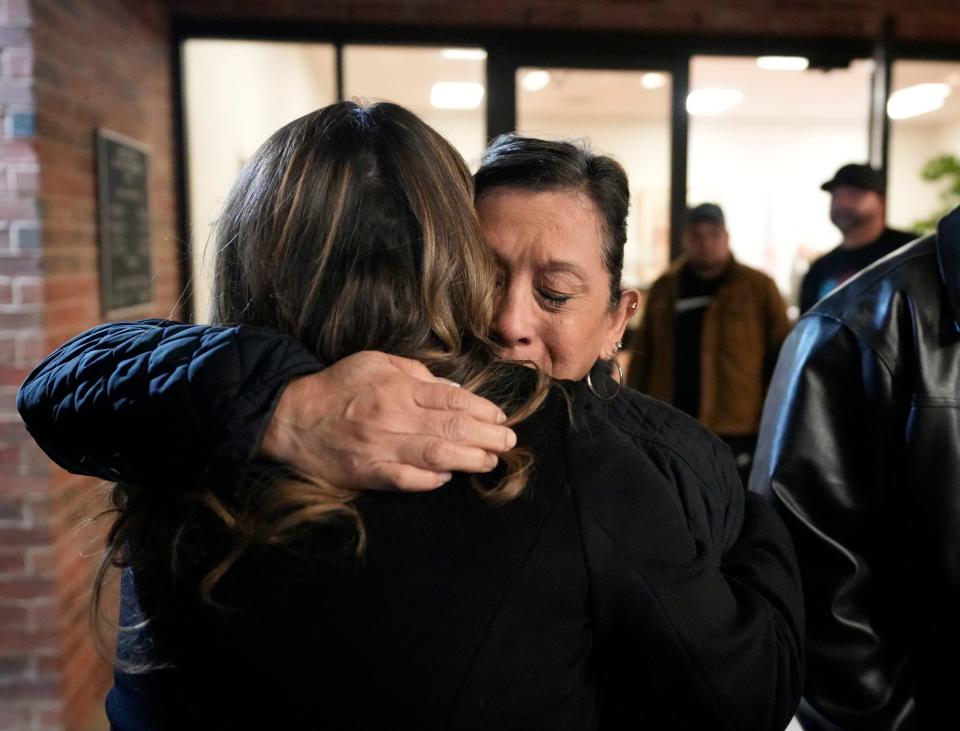 Dora Mendoza hugs a supporter after a meeting at the Herby Ham Activity Center in Uvalde on Wednesday January 17, 2024, where U.S. Attorney General Merrick Garland presented to family members of victims a Department of Justice incident report about the police response to the Uvalde school shooting. Mendoza is the grandmother of Amerie Jo Garza, who was killed in the shooting.