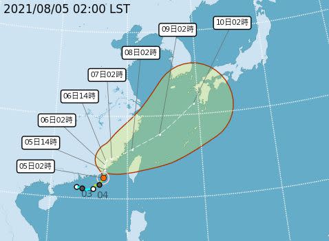 ▲目前「盧碧」颱風在今天凌晨距離鵝鑾鼻西方約350公里，往北北東朝中國華南地區登陸，並持續往北移動。（圖/氣象局）