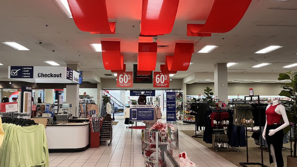 The apparel section of the reopened Sears in Burbank, CA offering up to 60% off of clothing on December 1. - Samantha Delouya/CNN