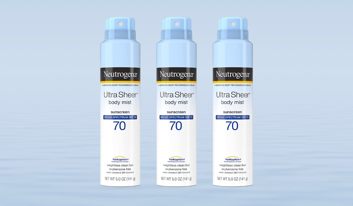 3 spray bottles of Neutrogena Ultra Sheer SPF 70 Body Mist sunscreen