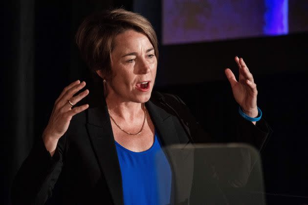 Massachusetts Attorney General and gubernatorial candidate Maura Healey speaks at the Annual Greater Boston Labor Council Breakfast on Labor Day in Boston, Massachusetts on September 5, 2022. (Photo by Joseph Prezioso / AFP) (Photo by JOSEPH PREZIOSO/AFP via Getty Images) (Photo: JOSEPH PREZIOSO via Getty Images)