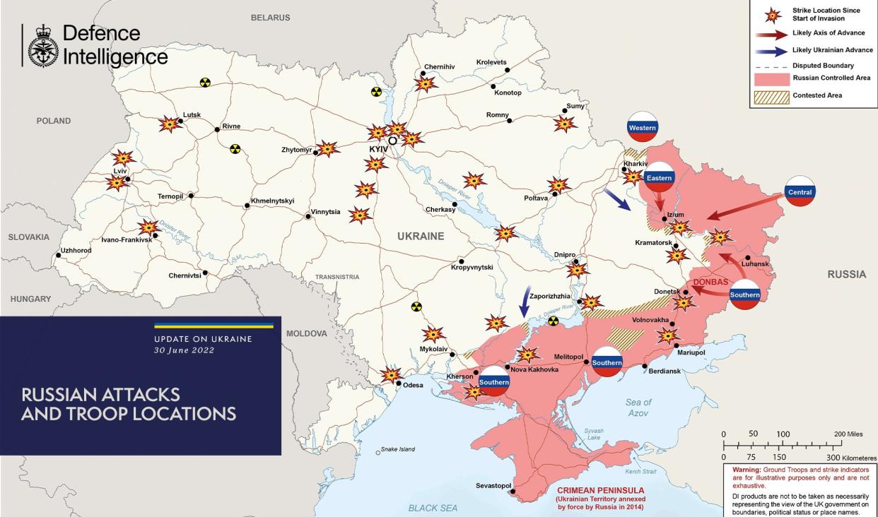 Putin's forces have gained ground in the eastern Donbas region (Ministry of Defence) 