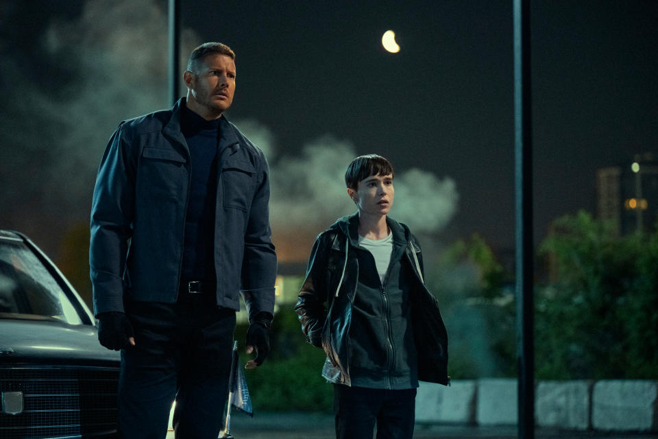 Tom Hopper and Elliot Page in The Umbrella Academy season 3