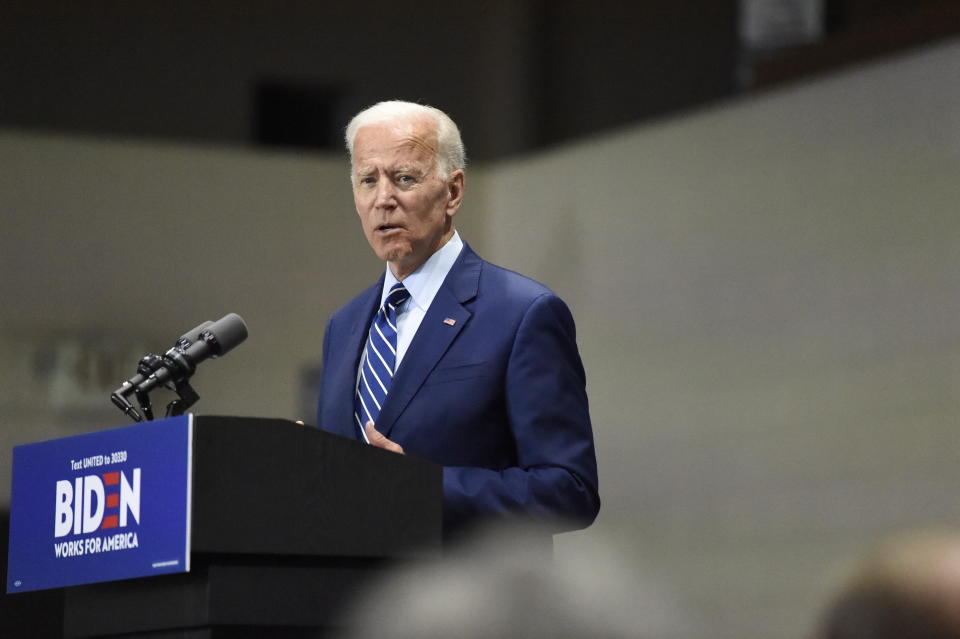 Democratic presidential candidate and former vice president Joe Biden speaks at a campaign event in Sumter, S.C, on Saturday, July 6, 2019. (AP Photo/Meg Kinnard)