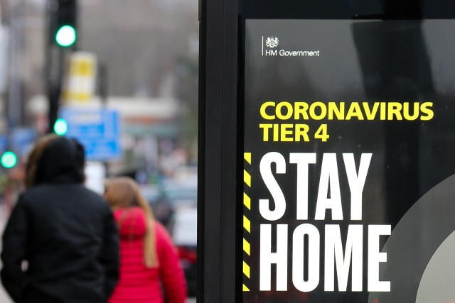  A 'Stay Home' sign seen in London as many parts of the UK are now in Tier 4 COVID-19 restrictions. The UK has recorded its highest daily rise in coronavirus cases since the pandemic began with 41,385 positive tests. Prime Minister Boris Johnson hasn't ruled out a national lockdown in the New Year. (Photo by Dinendra Haria / SOPA Images/Sipa USA) 