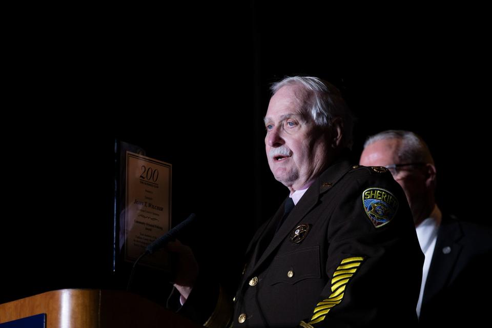 Sheriff of Chatham County John T. Wilcher accepts the Community Oriented Policing Award at the 200 club's annual Chris Argentinis Valor Award Ceremony at the Savannah Convention Center in Savannah, GA on Tuesday, October 10, 2023.