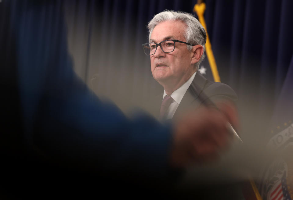 WASHINGTON, DC - FEBRUARI 01: Jerome Powell, voorzitter van de Federal Reserve Board, spreekt tijdens een persconferentie na een vergadering van het Federal Open Market Committee op 01 februari 2023 in Washington, DC. De Federal Reserve kondigde een renteverhoging van 0.25 procentpunt aan tot een bereik van 4.50% tot 4.75%. (Foto door Kevin Dietsch/Getty Images)