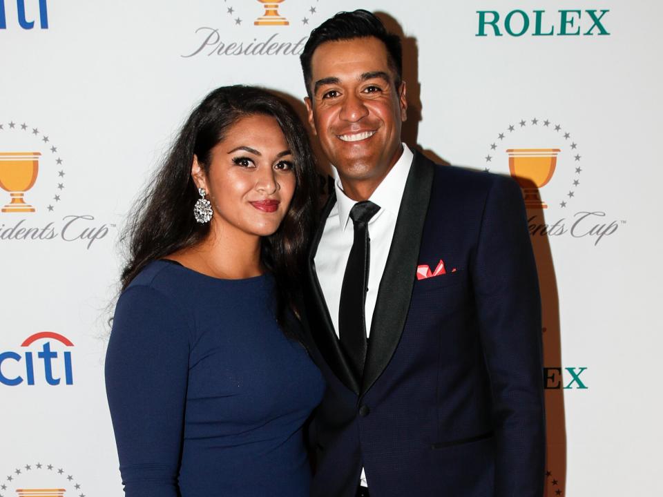 Tony Finau and wife, Alayna, prior to Presidents Cup at The Royal Melbourne Golf Club on December 10, 2019, in Melbourne, Australia