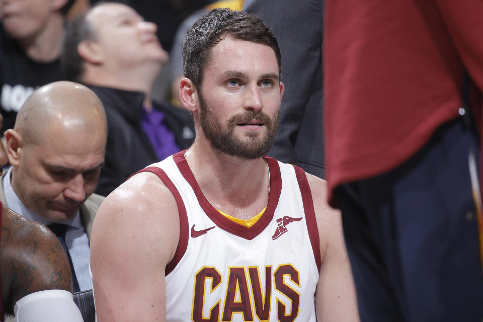 Kevin Love of the Cleveland Cavaliers wrote of his first panic attack in the middle of a basketball game -- and how the episode changed&nbsp;the way he views mental health. (Photo: Rocky Widner via Getty Images)