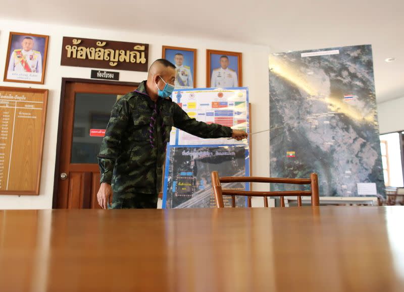 Colonel Prasan Henprasert, commander of 4th Army Regiment Taskforce Command talks during an interview with Reuters journalist in Mae Sot