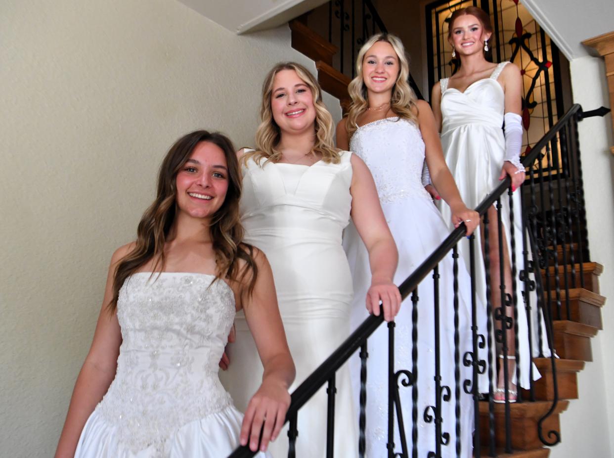These Junior Forum debutantes, top to bottom, are Jazz Rusk, Jocelyn Turner, Aubrie Wolfe and Reese Wood, at The Forum.