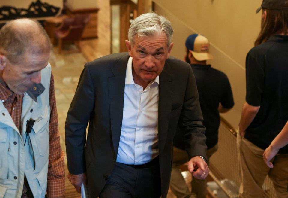 Jerome Powell, chair of the Federal Reserve walks in Teton National Park where financial leaders from around the world gathered for the Jackson Hole Economic Symposium outside Jackson, Wyoming, U.S., August 26, 2022. REUTERS/Jim Urquhart