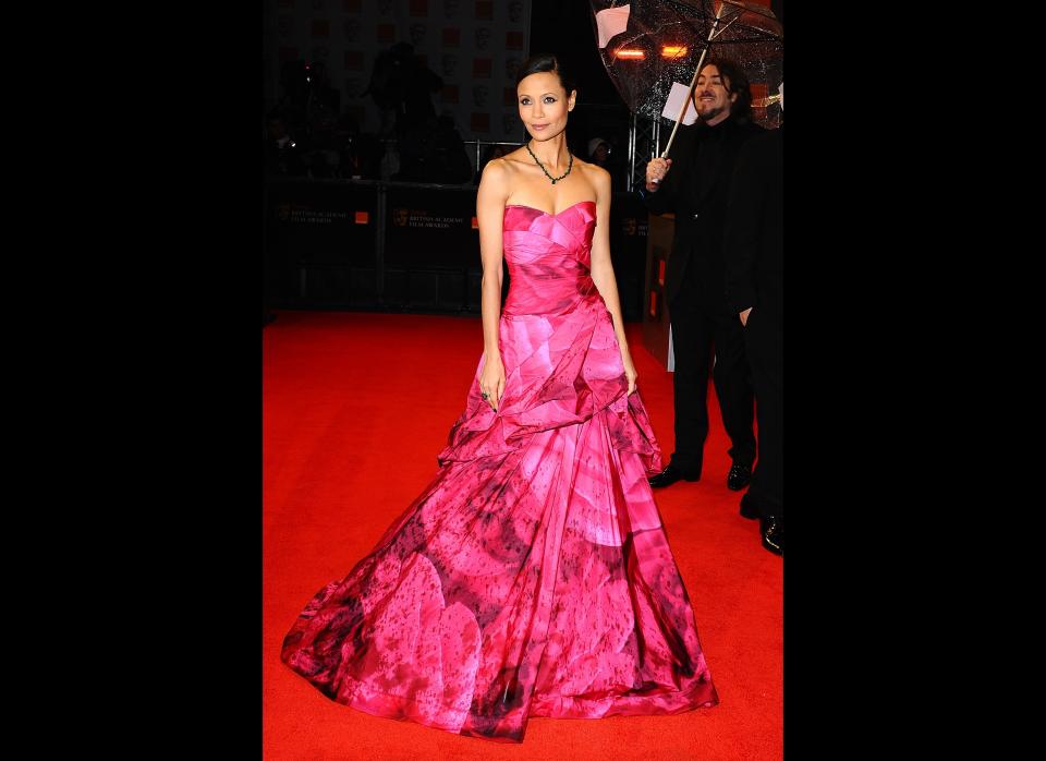 February 2011  Newton wore a dress by Monique Lhuillier to the Orange British Academy Film Awards 2011.