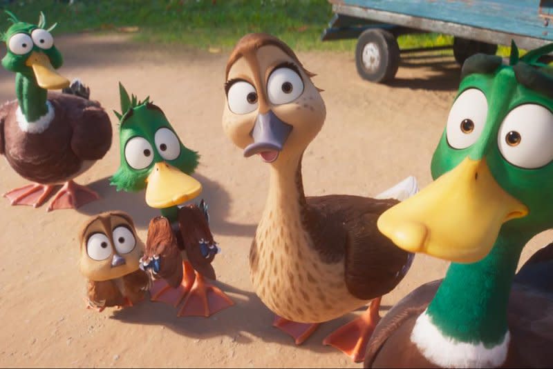 From left to right, Uncle Dan, Gwen, Dax, Pam and Mack attempt "Migration." Photo courtesy of Illumination Entertainment and Universal Pictures