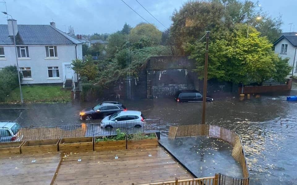 Cars left stranded on Fulton Street in Glasgow - @David_Harra/Twitter