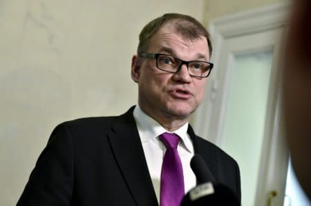 Finnish Prime Minister Juha Sipila delivers a news conference in Helsinki, Finland March 26, 2018. Lehtikuva/Emmi Korhonen via REUTERS