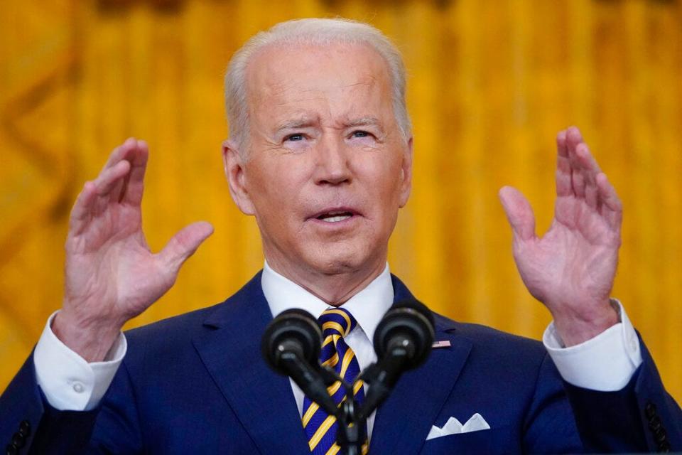 President Joe Biden speaks during a news conference in the East Room of the White House in Washington, Wednesday, Jan. 19, 2022. (AP Photo/Susan Walsh)