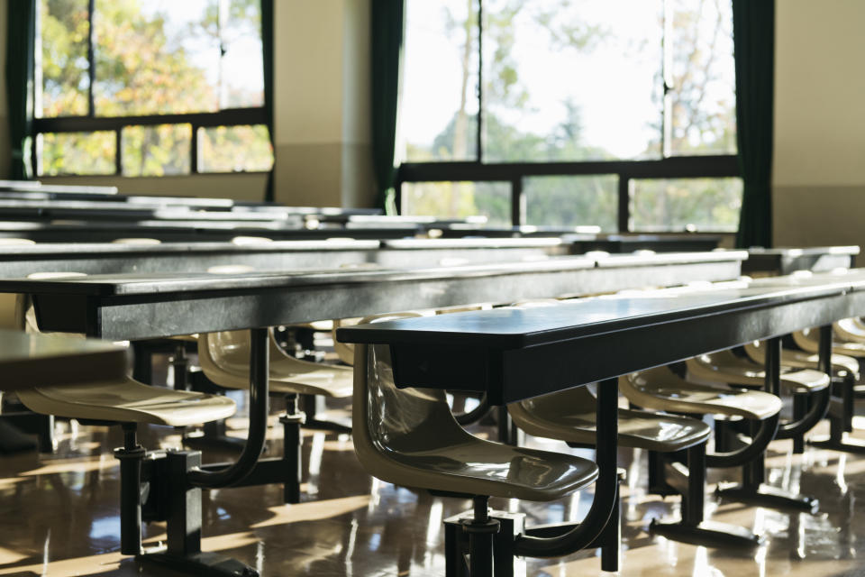 empty desks in classroom