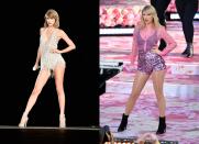 Taylor Swift ha encontrado su pose favorita sobre el escenario. Normalmente la cantante se apoya sobre su pierna izquierda y coloca su mano en la cintura, a la vez que sostiene el micrófono con la mano derecha. (Foto: George Pimentel / Dia Dipasupil / Getty Images)