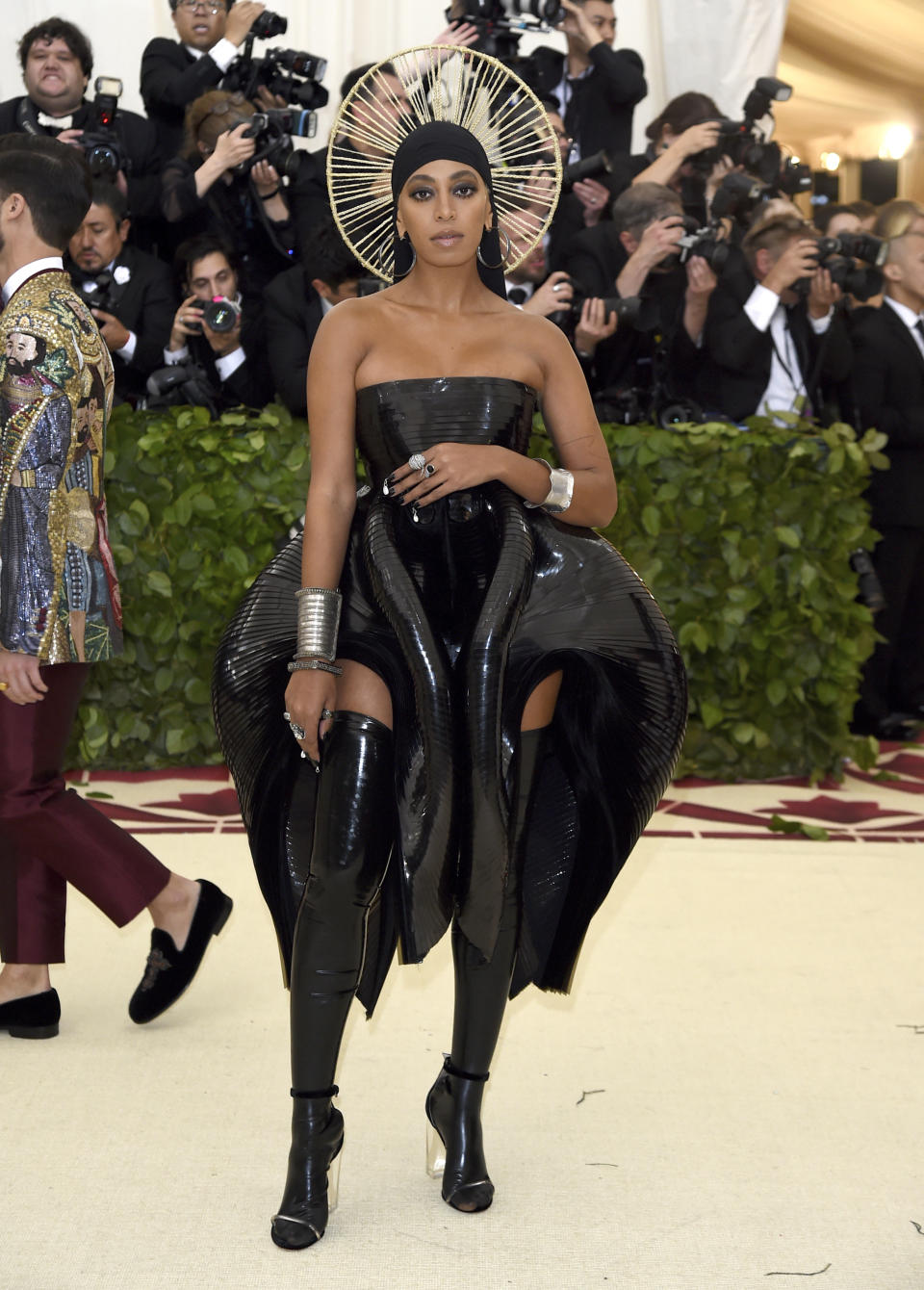 FILE - In this May 7, 2018 file photo, Solange attends The Metropolitan Museum of Art's Costume Institute benefit gala celebrating the opening of the Heavenly Bodies: Fashion and the Catholic Imagination exhibition in New York. Solange is 34 on June 24. (Photo by Evan Agostini/Invision/AP, File)