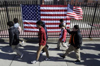 <p>Students from James Ferris High School march outside of the school during a student walkout, Wednesday, March 14, 2018, in Jersey City, N.J. Young people in the U.S. walked out of class to demand action on gun violence Wednesday in what activists hoped would be the biggest demonstration of student activism yet in response to last month’s massacre in Florida. (Photo: Julio Cortez/AP) </p>