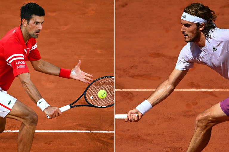 Novak Djokovic y Stefanos Tsitsipas, cara a cara este domingo en la final de Roland Garros.