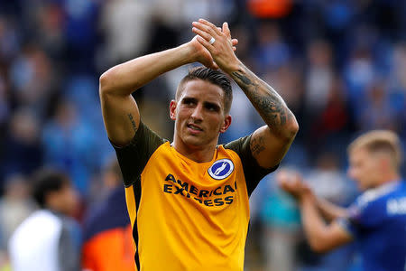 Soccer Football - Premier League - Leicester City vs Brighton & Hove Albion - Leicester, Britain - August 19, 2017 Brighton's Anthony Knockaert applauds fans after the match REUTERS/Darren Staples