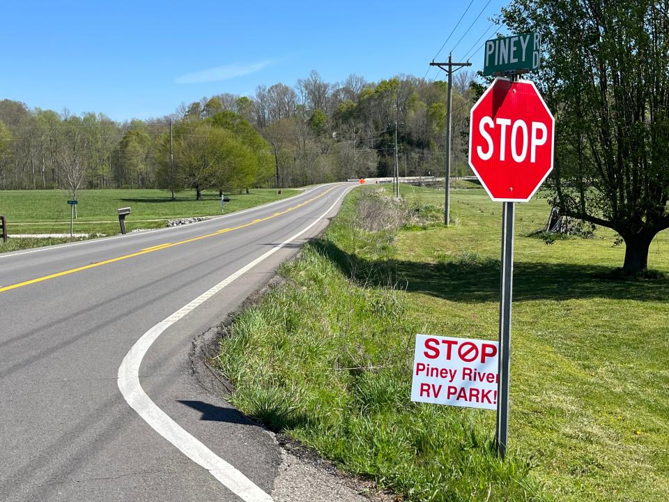 Signs like this one expressing opposition to the Vacay Resorts plan have been posted around the Piney Road area in Dickson. County.