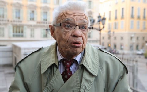 One of Patricia Dagorn's alleged victims, Robert Vaux, arrives at the courthouse in Nice, southeastern France, to attend her murder trial - Credit:  VALERY HACHE/AFP