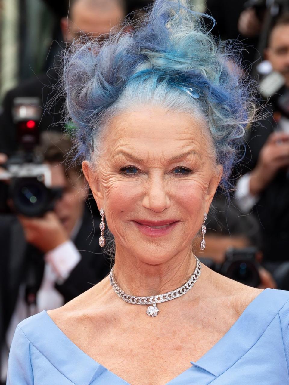 Helen Mirren with blue hair