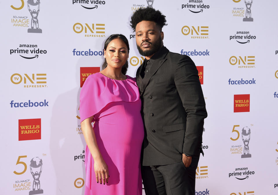 Zinzi Evans, left, and Ryan Coogler arrive at the 50th annual NAACP Image Awards on Saturday, March 30, 2019, at the Dolby Theatre in Los Angeles. (Photo by Richard Shotwell/Invision/AP)