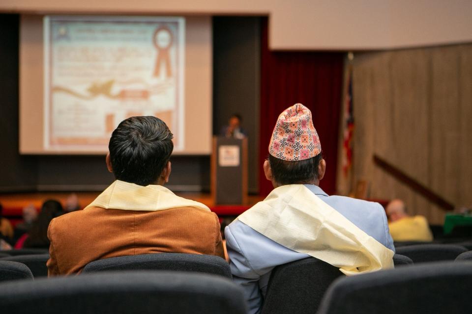 People listen to a panelist during the third International Bhutanese Literary Convention in Columbus. This year’s chief guest, Govinda Raj Bhattarai, is a professor of literature at Nepal’s Tribhuvan University.