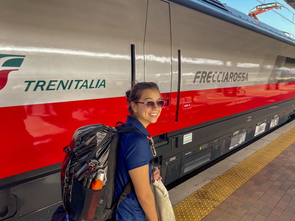 The author gets on a train in Italy.