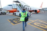 The International Committee of Red Cross (ICRC) sends cargo to Ukraine, during the coronavirus disease (COVID-19) outbreak, at Cointrin Airport in Geneva