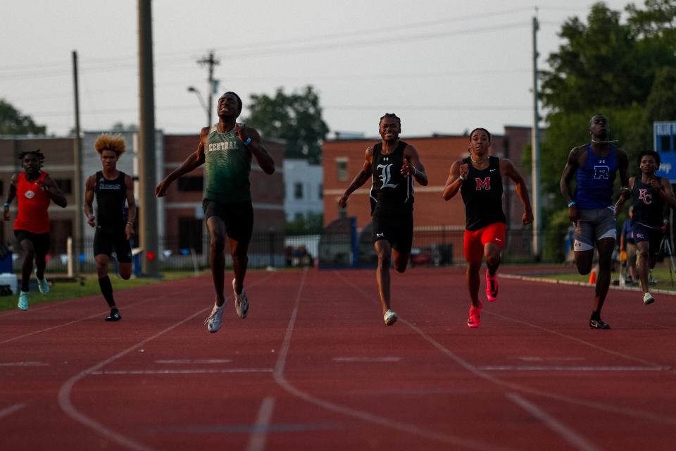 Memphis Central's Jordan Ware crosses the finish line in winning the Class AAA 200-meter dash during the state track and field meet. Ware is a member of the TSWA all-state team.