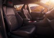 <p>Toyota also gussied up the interior–albeit only slightly–with faux-leather seating surfaces, red contrast stitching, red interior trim, and embroidered TRD logos in the headrests.</p>