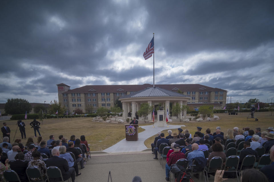 The ten year anniversary Remembrance of the Nov. 5, 2009 Fort Hood shooting in Killeen, Texas on Tuesday, Nov. 5, 2019. ( Jeromiah Lizama/The Killeen Daily Herald via AP)