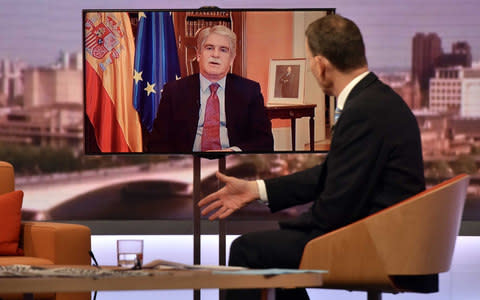 Andrew Marr interviewing Spain's foreign minister Alfonso Dastis  - Credit: Jeff Overs/BBC/PA Wire