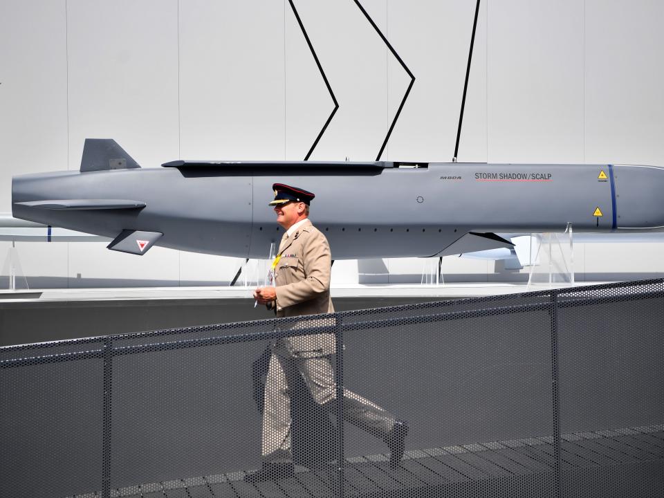 A MBDA Storm Shadow/Scalp missile at the Farnborough Airshow, UK.