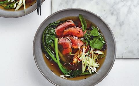 Choi sum beef soup - Credit: Louise Hagger
